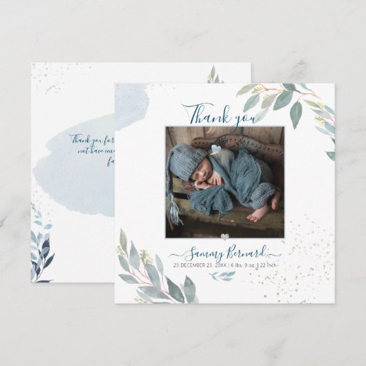 PixDezines 水彩グリーン サンクス 招待状 (正面/裏面)