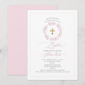 PixDezines 水彩ソフトピンクの花輪 招待状 (正面/裏面)