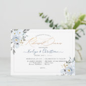 PixDezines 水彩ダスティーブルーのローズ 招待状 (スタンド正面)