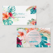 PixDezines 水彩トロピカルフラワー＆フォリアージ 名刺 (正面/裏面)