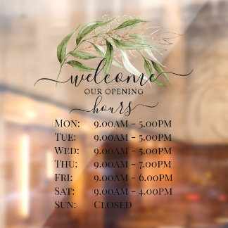 PixDezines 水彩ユーカリの店舗営業時間 ウィンドウサイン