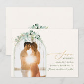 PixDezines 水彩ユーカリの花輪 グリーン セーブザデート (正面/裏面)