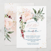 PixDezines 水彩優雅玫瑰 バット・ミッツヴァ 招待状 (正面/裏面)