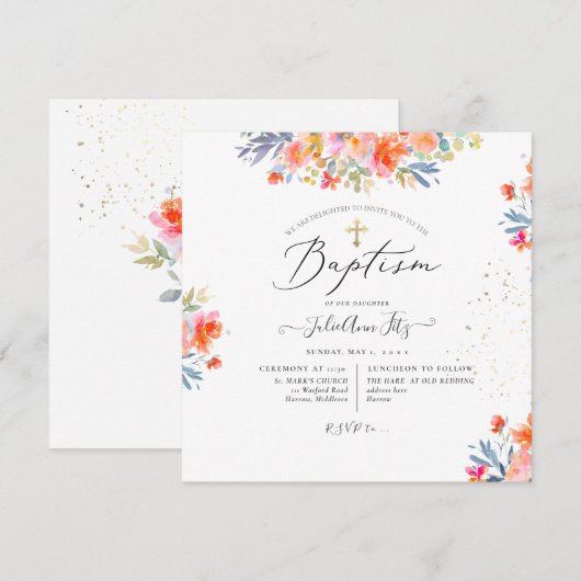 PixDezines 水彩夏日玫瑰洗礼 招待状 (正面/裏面)