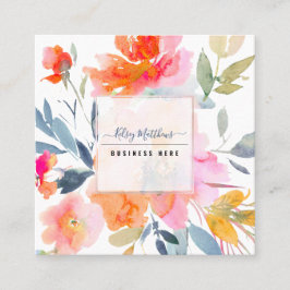 PixDezines 水彩夏日花園玫瑰 スクエア名刺