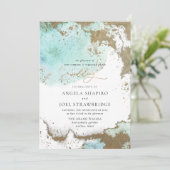 PixDezines 水彩抽象 海洋 ゴールド シーフォーム 招待状 (スタンド正面)