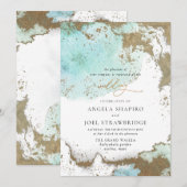 PixDezines 水彩抽象 海洋 ゴールド シーフォーム 招待状 (正面/裏面)