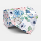 PixDezines 水彩淡藍色玫瑰牡丹領帶 ネクタイ (ロール)