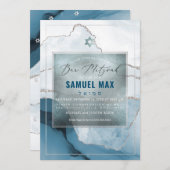 PixDezines 水彩瑪瑙 青藍色男の子13歳の誕生会 招待状 (正面/裏面)