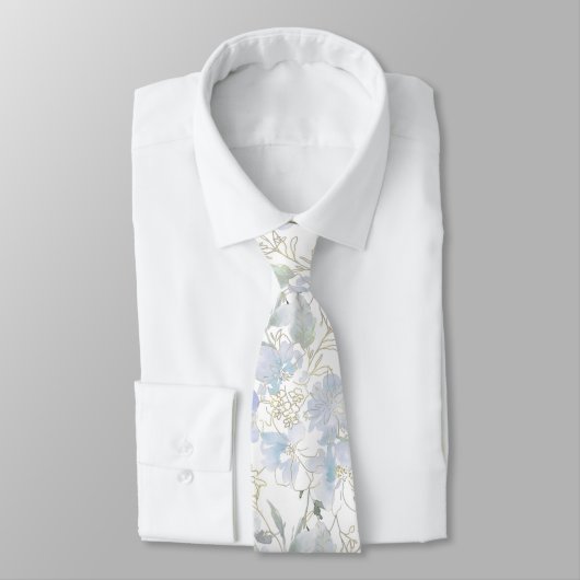 PixDezines 水彩画のスイートピー ダスティブルー ネクタイ (タイ)