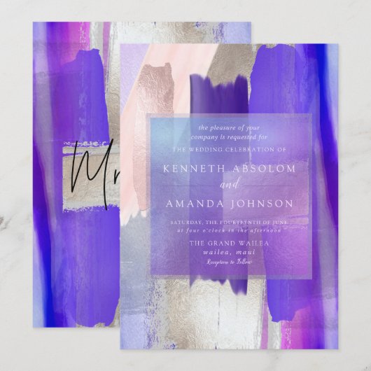 PixDezines 水彩色見本 ヴィオレット ライラック ラベンダー 招待状 (正面/裏面)