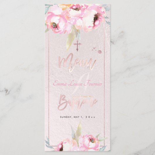 PixDezines 水彩芍薬 フランス語 Baptême メニュー (正面)