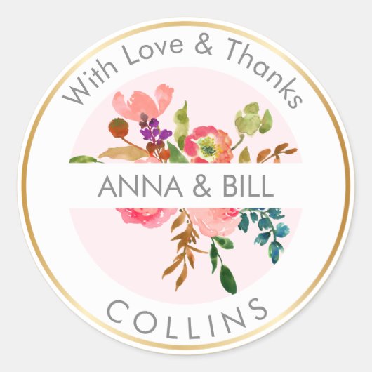 PixDezines 水彩花卉/毛莨/感谢您 ラウンドシール (正面)