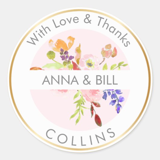 PixDezines 水彩花卉/毛莨/感谢您 ラウンドシール (正面)