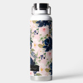 PixDezines 水彩花卉 淡粉色 海军蓝 ウォーターボトル (背面)