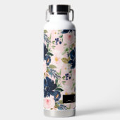 PixDezines 水彩花卉 淡粉色 海军蓝 ウォーターボトル (正面)
