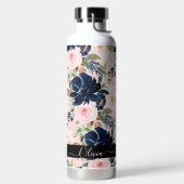 PixDezines 水彩花卉 淡粉色 海军蓝 ウォーターボトル (左面)