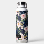 PixDezines 水彩花卉 淡粉色 海军蓝 ウォーターボトル (背面)