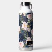 PixDezines 水彩花卉 淡粉色 海军蓝 ウォーターボトル (正面)
