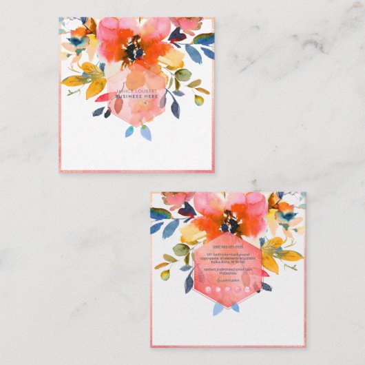 PixDezines 水彩花園玫瑰 スクエア名刺 (正面/裏面)