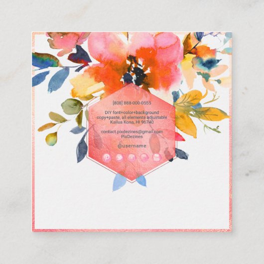PixDezines 水彩花園玫瑰 スクエア名刺 (裏面)