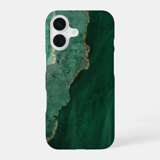 PixDezines 水彩 アゲート ダークグリーン iPhone 16ケース (裏面)
