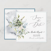 PixDezines 水彩 エレガント ブルーガム ユーカリ 招待状 (正面/裏面)