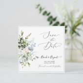 PixDezines 水彩 エレガント ブルーガム ユーカリ 招待状 (スタンド正面)