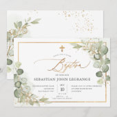 PixDezines 水彩 ゴム ユーカリ 洗礼 招待状 (正面/裏面)