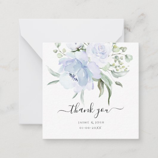 PixDezines 水彩 ダスティーブルーのバラ 感謝 ノートカード (正面)