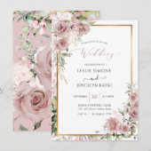 PixDezines 水彩 ダスティ ローズ 招待状 (正面/裏面)