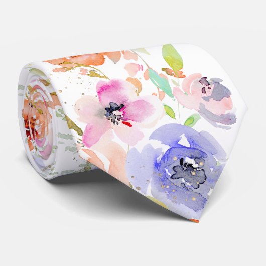 PixDezines 水彩 デリケートな春の花 ネクタイ (ロール)