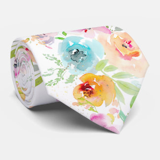 PixDezines 水彩 デリケートな春の花 ネクタイ