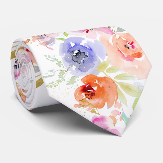 PixDezines 水彩 デリケートな春の花 ネクタイ (ロール)