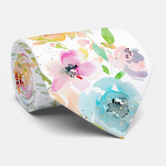 PixDezines 水彩 デリケートな春の花 ネクタイ