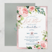 PixDezines 水彩 デリケート ブルーム バット ミッツヴァ 招待状 (正面/裏面)