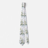 PixDezines 水彩 ドゥースティーブルー ユーカリ 葉 ネクタイ (正面)