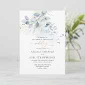PixDezines 水彩 ミントブルー ユーカリ 招待状 (スタンド正面)