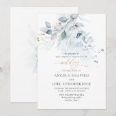 PixDezines 水彩 ミントブルー ユーカリ 招待状 (正面/裏面)