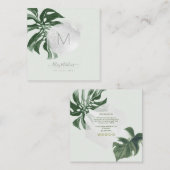 PixDezines 水彩 モンステラ 熱帯の葉 スクエア名刺 (正面/裏面)