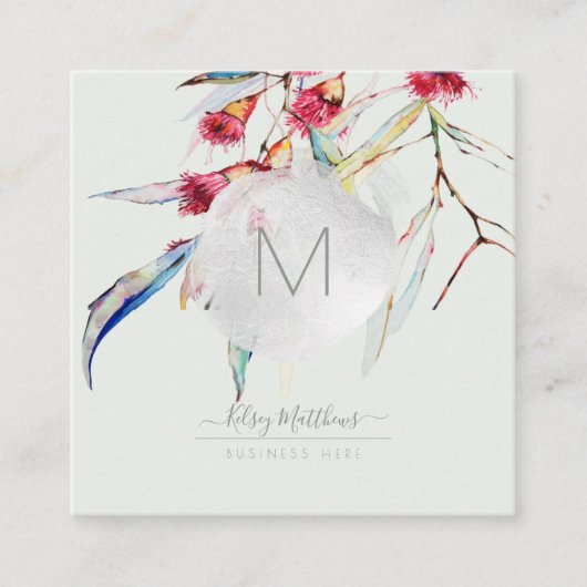 PixDezines 水彩 ユーカリの花 スクエア名刺 (正面)