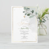 PixDezines 水彩 リアルユーカリ 洗礼 招待状 (スタンド正面)