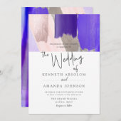 PixDezines 水彩 ヴィオレット パープル ローズ ゴールド 招待状 (正面/裏面)