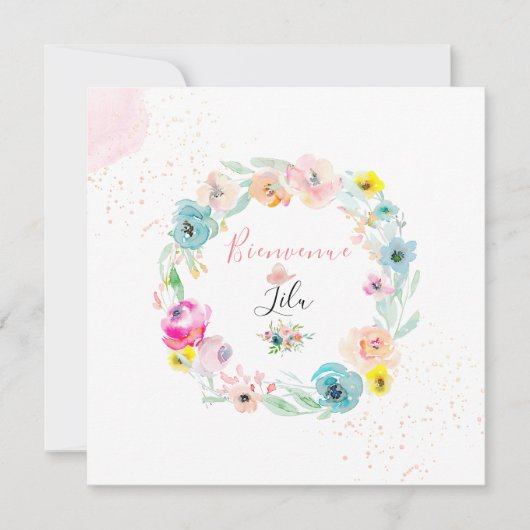 PixDezines 水彩 出生発表 女の子 招待状 (正面)