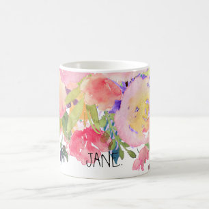 PixDezines 水彩 春, 牡丹の花束 コーヒーマグカップ