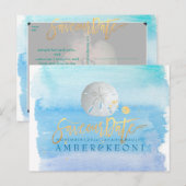 PixDezines 水彩/海星/海辺のセーブデート 案内ポストカード (正面/裏面)