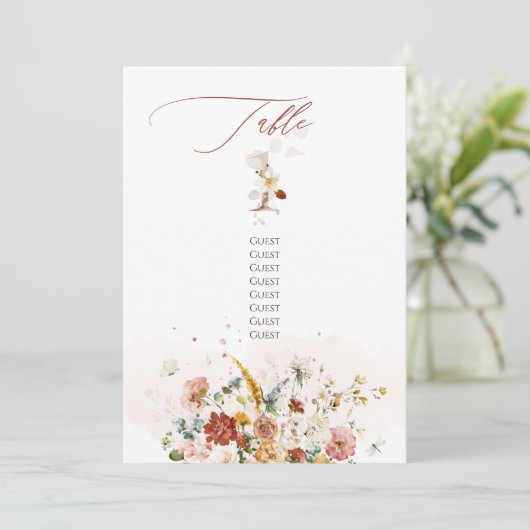 PixDezines 水彩 秋の庭の花 テーブル1 招待状 (スタンド正面)