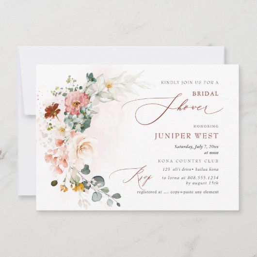 PixDezines 水彩 秋の庭の花 ブライダル セーブザデート (正面)