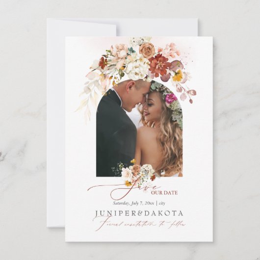 PixDezines 水彩 秋の庭園の花 セーブザデート (正面)