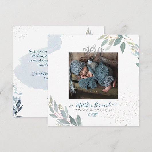 PixDezines 水彩 誕生児のお知らせ 男の子 招待状 (正面/裏面)